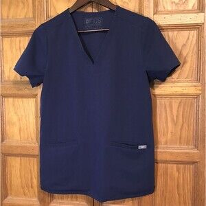 Figs Casma Three-Pocket Scrub Top Women's S Navy Blue Poly/Rayon/Spandex V-Neck